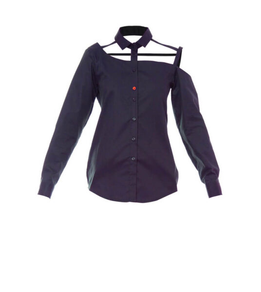 Talented women’s one shoulder button down navy blue cotton blouse – XL   Luxury Shoes 