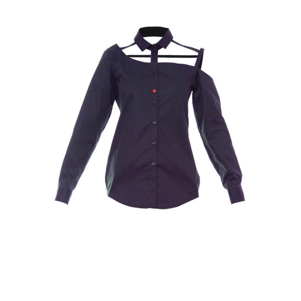 Talented women’s one shoulder button down navy blue cotton blouse – XL   Luxury Shoes 
