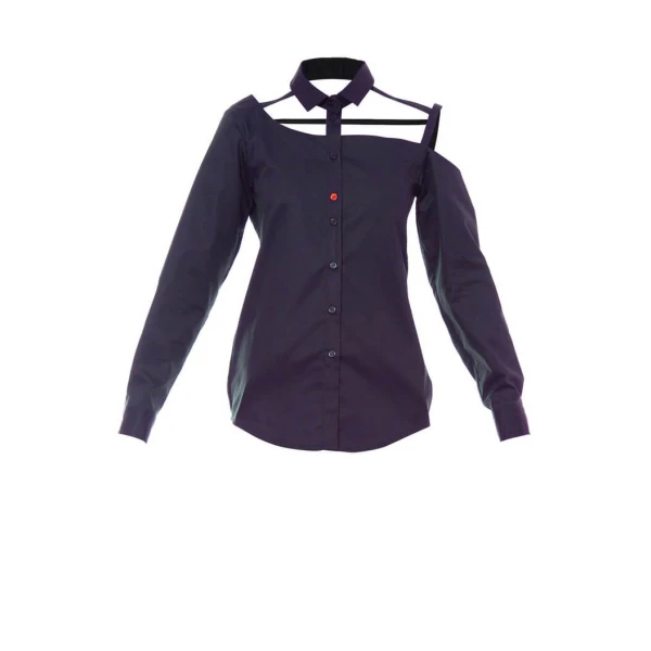 Talented women’s one shoulder button down navy blue cotton blouse – XL   Luxury Shoes 