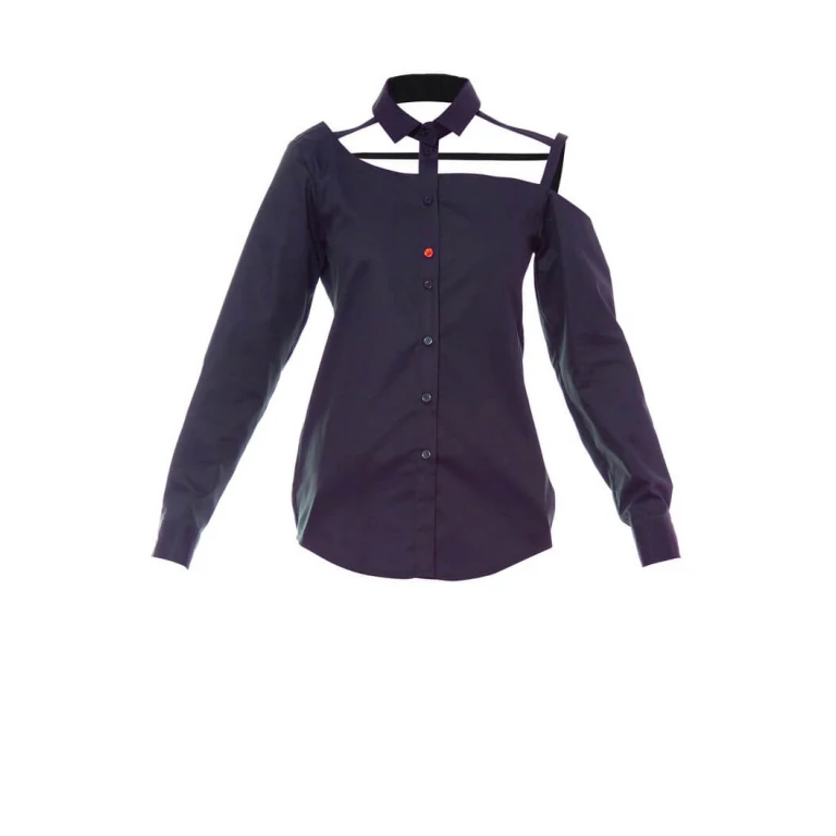 Talented women’s one shoulder button down navy blue cotton blouse – XL   Luxury Shoes 