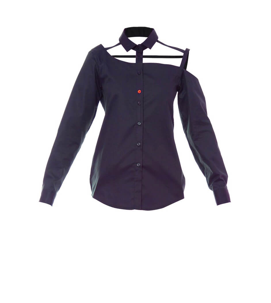 Talented women’s one shoulder button down navy blue cotton blouse – XL   Luxury Shoes 