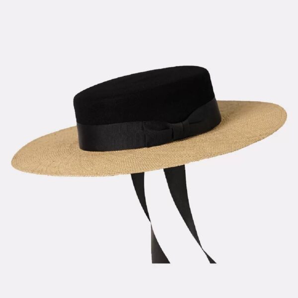Lina Osorio Black felt walnut straw hat, view 2