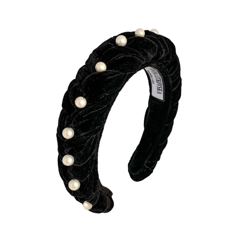 Tanya Litkovska women’s pearled velvet black braided Headband Accessories black velvet headband Luxury Shoes 