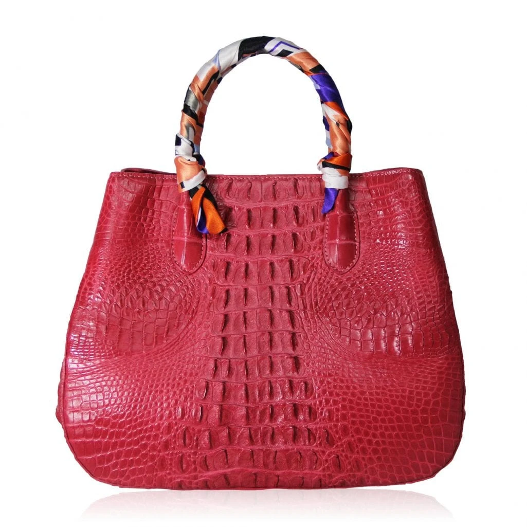 Pink-Crocodile-Hornback-Leather-Handbag Women’s Red Crocodile Leather Novel Handbag Bags Bangkok Bootery Luxury Shoes