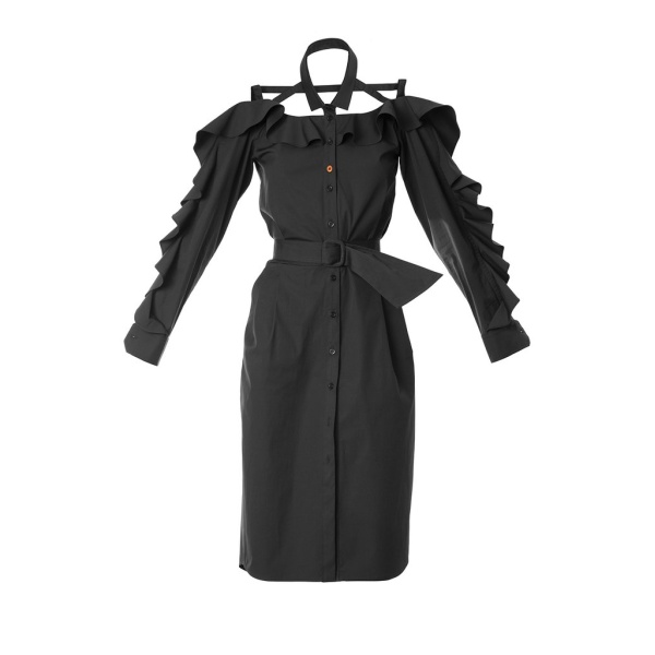 Ruffled black bare shoulder dress Clothing black dress Luxury Shoes 
