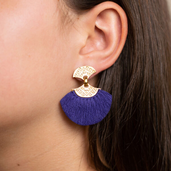 Vattea Bronze Royal Blue Threads Stud Earrings, view 2