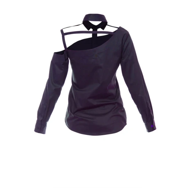 Talented women’s one shoulder button down navy blue cotton blouse – L   Luxury Shoes 