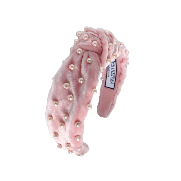 Pearled Baby Pink Velvet Knotted Headband Accessories emerging designer Luxury Shoes 