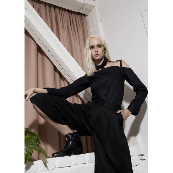 Talented women’s one shoulder button down black cotton blouse – XL   Luxury Shoes 
