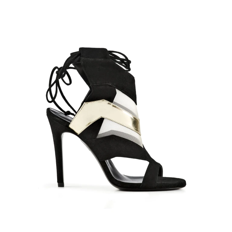Etty Leon women’s cloe black metallic leather heeled sandals Sandals  Luxury Shoes 