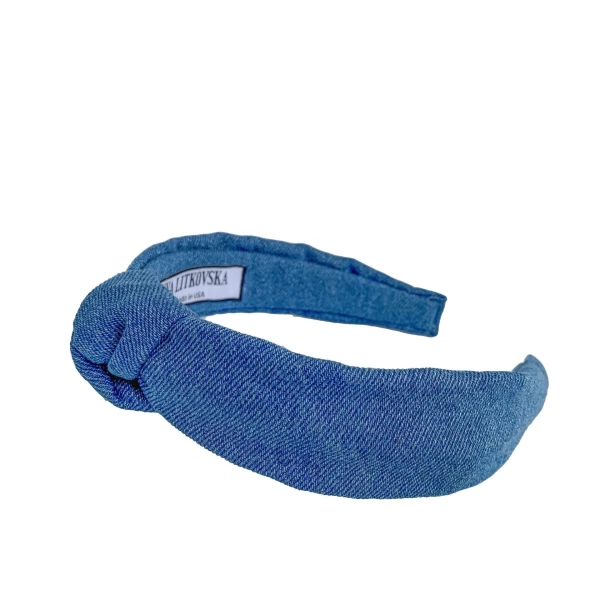 Tanya litkovska Women’s Slim Knotted Headband in Light Denim Accessories black velvet headband Luxury Shoes 