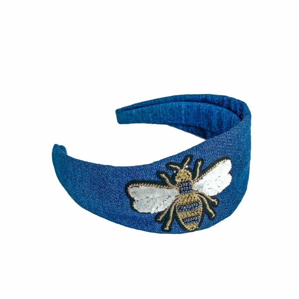 BumbleBee Patch Denim Headband Accessories black velvet headband Luxury Shoes 