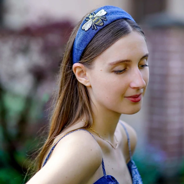 BumbleBee Patch Denim Headband Accessories black velvet headband Luxury Shoes 