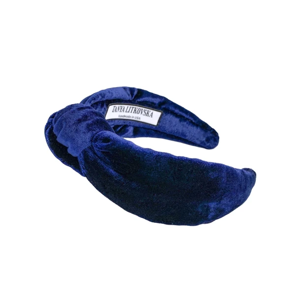 Tanya litkovska Women’s Velvet Knotted Headband in Navy Accessories black velvet headband Luxury Shoes 