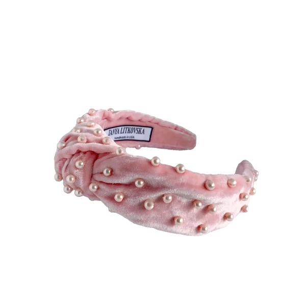 Pearled Baby Pink Velvet Knotted Headband Accessories emerging designer Luxury Shoes 