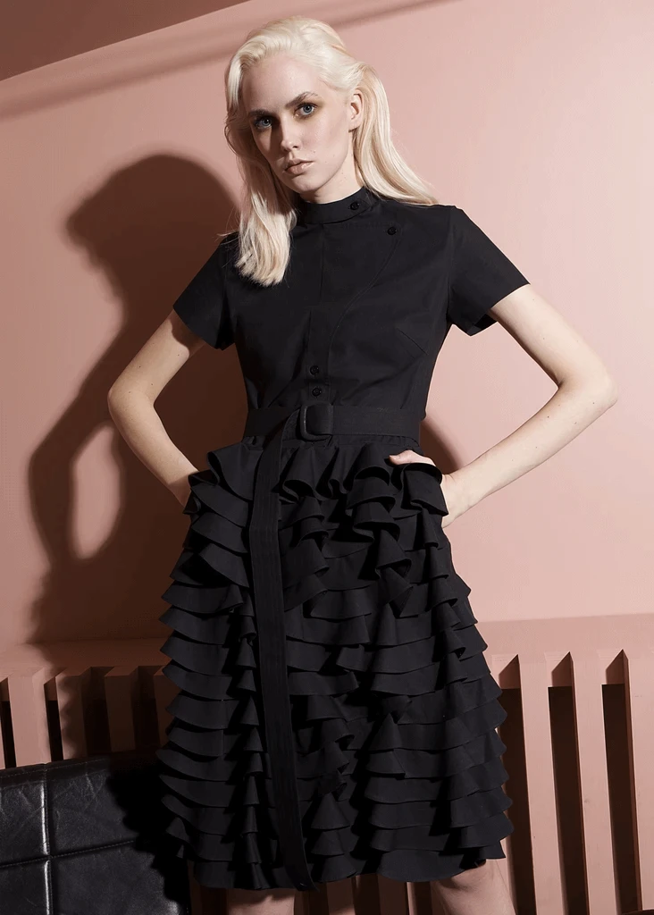 Talented women’s little black ruffle dress Clothing Black Luxury Shoes 