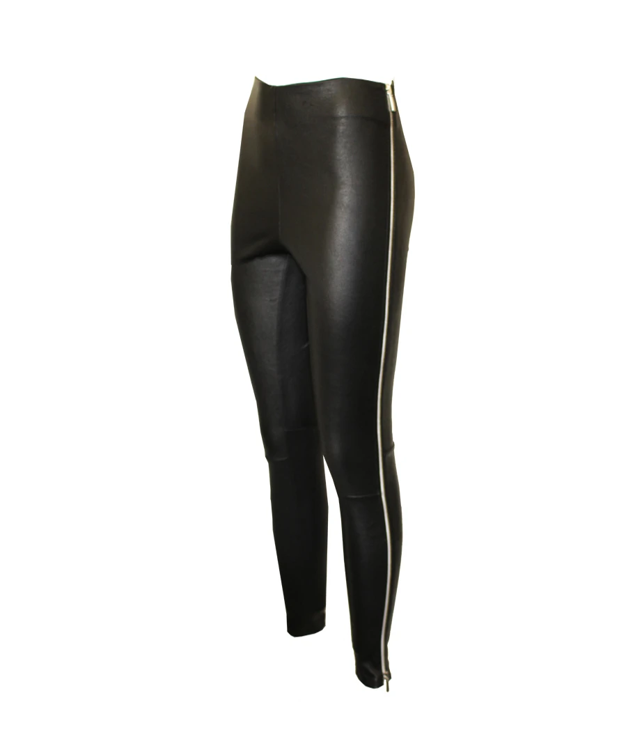 mlg23 cz bk and white side TINA LEATHER ZIP PANTS