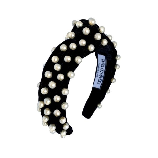 Tanya Litkovska women’s pearled black velvet knotted headband Accessories black velvet headband Luxury Shoes 