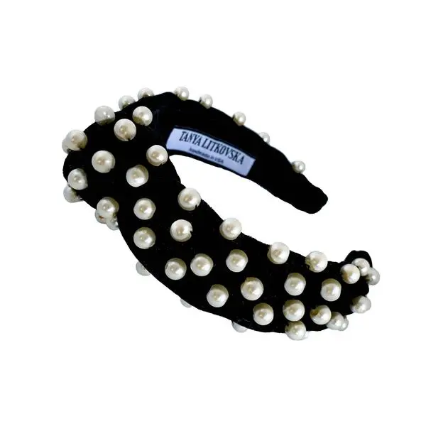 Tanya Litkovska women’s pearled black velvet knotted headband Accessories black velvet headband Luxury Shoes 