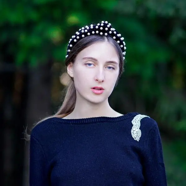 Tanya Litkovska women’s pearled black velvet knotted headband Accessories black velvet headband Luxury Shoes 