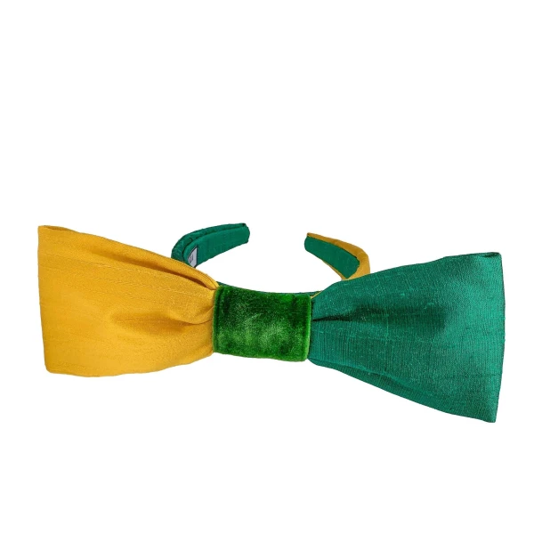 Tanya litkovska Women’s Silk Bow Headband in Green & Yellow Accessories black velvet headband Luxury Shoes 