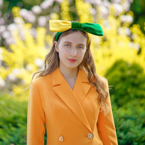 Tanya litkovska Women’s Silk Bow Headband in Green & Yellow Accessories black velvet headband Luxury Shoes 