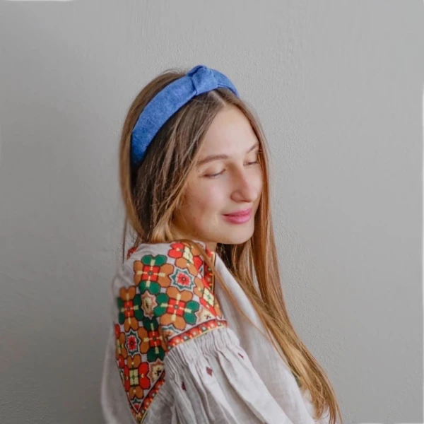 Tanya litkovska Women’s Slim Knotted Headband in Light Denim Accessories black velvet headband Luxury Shoes 