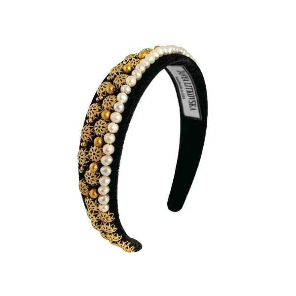 Tanya Litkovska women’s black sofia pearl headband Accessories black velvet headband Luxury Shoes 