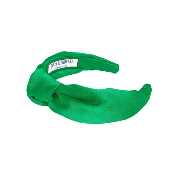 Green Knotted Headband Tanya litkovska Women’s Silk Knotted Headband in Green Accessories black velvet headband Luxury Shoes 
