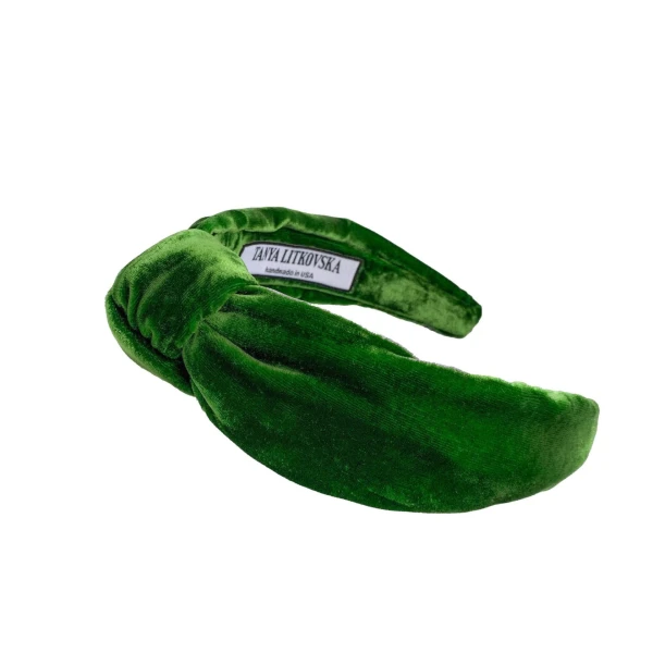 Tanya litkovska Women’s Velvet Knotted Headband in Grass Green Accessories black velvet headband Luxury Shoes 