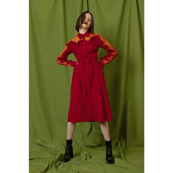 Talented Ruffled long sleeve red dress, view 2