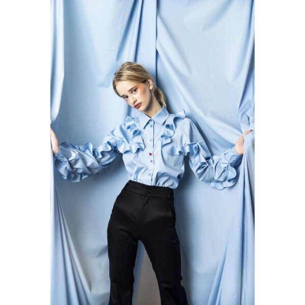Talented Ruffled sleeves sky blue shirt, view 2