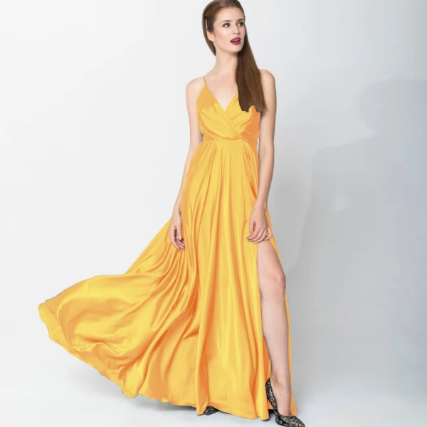 Satin long gold dress Clothing Evening dress Luxury Shoes 