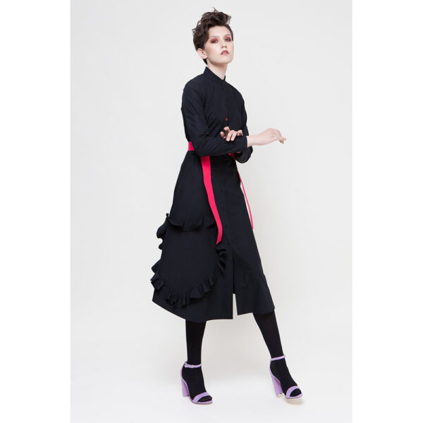 Talented Mandarin collar black shirtdress with ruffle heart aplique Dress, view 2