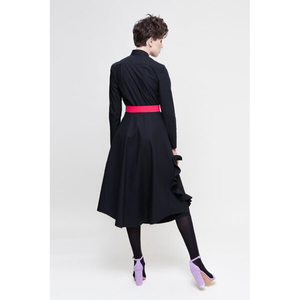 Talented Mandarin collar black shirtdress with ruffle heart aplique Dress, view 3