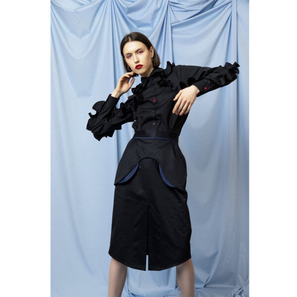 Talented Ruffled sleeves black shirt, view 3