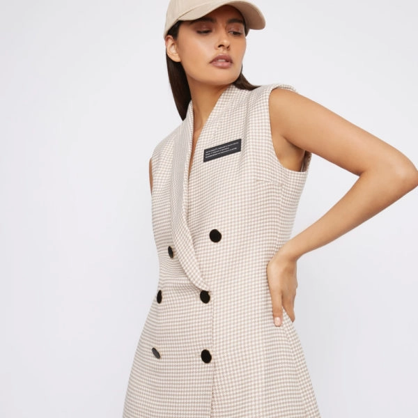 Whyte Studio Deactivate sleeveless latte blazer dress, view 2