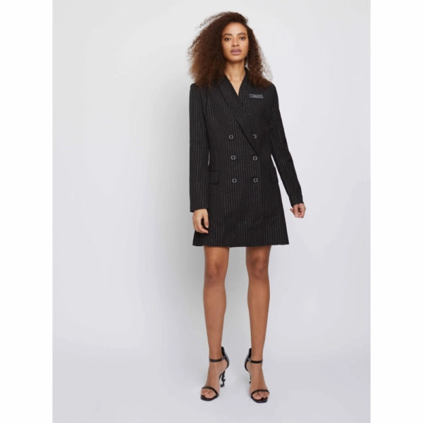 Whyte Studio The trial pinstripe black suit blazer dress, view 2