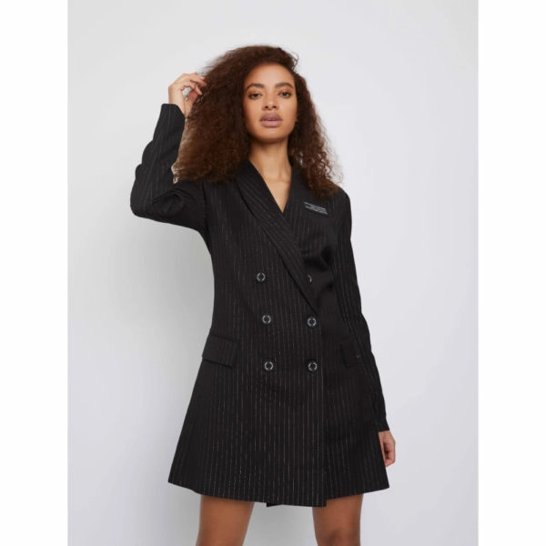 Whyte Studio The trial pinstripe black suit blazer dress, view 3