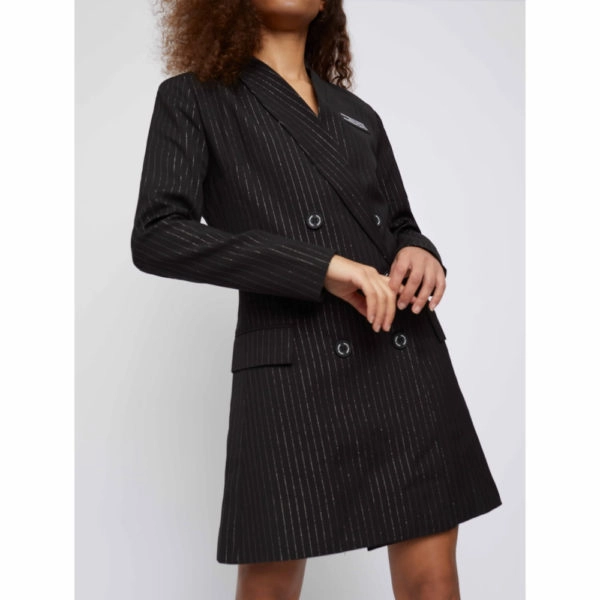 Whyte Studio The trial pinstripe black suit blazer dress, view 5