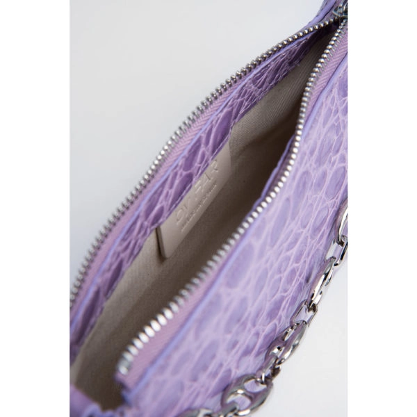 By Far Mini rachel lilac circular croco embossed leather bag, view 5