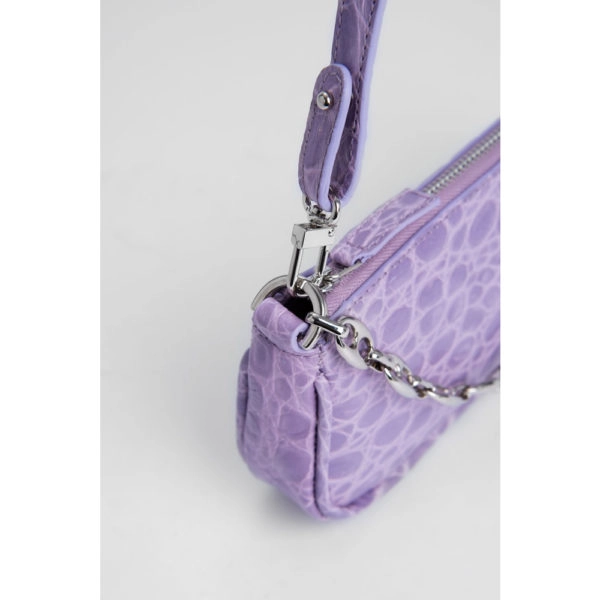 By Far Mini rachel lilac circular croco embossed leather bag, view 6