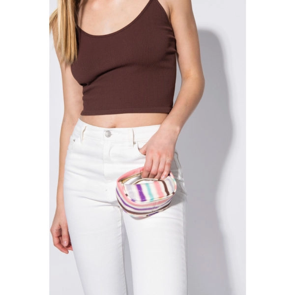 By Far Micro cush ivory spray print leather bag, view 3
