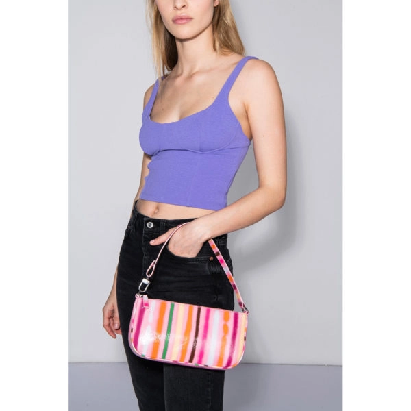 By Far Rachel pink spray print leather bag, view 2