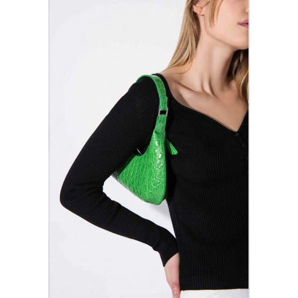 By Far Baby amber emerald circular croco embossed leather bag, view 5