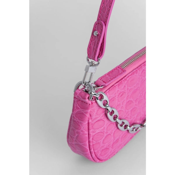 By Far Mini rachel cyclamen circular croco embossed leather bag, view 3