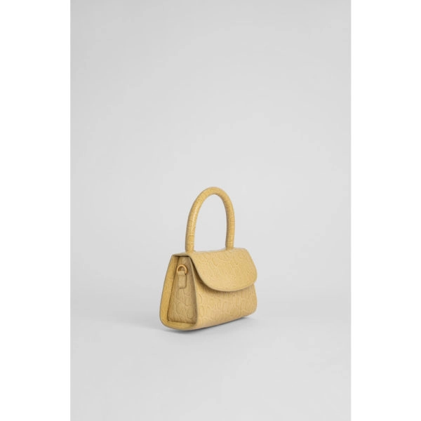 By Far Mini flax circular croco embossed leather bag, view 6