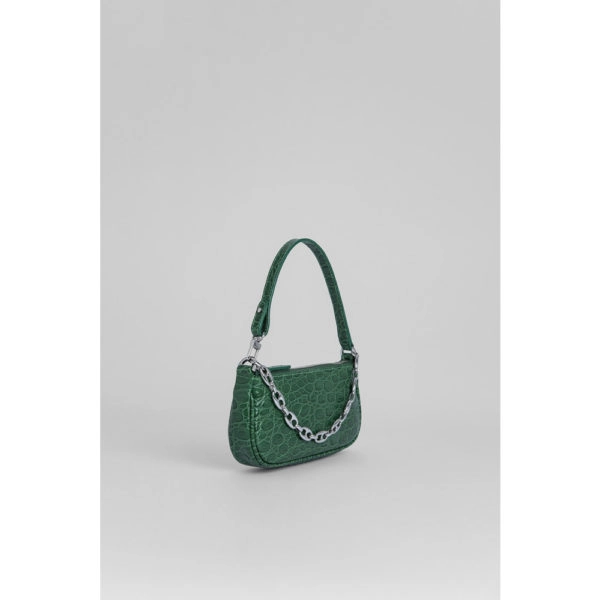 By Far Mini rachel racer green circular croco embossed leather bag, view 7
