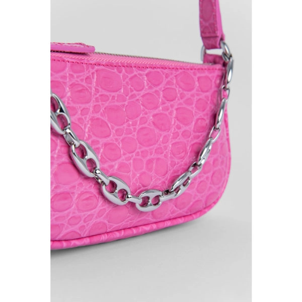 By Far Mini rachel cyclamen circular croco embossed leather bag, view 2