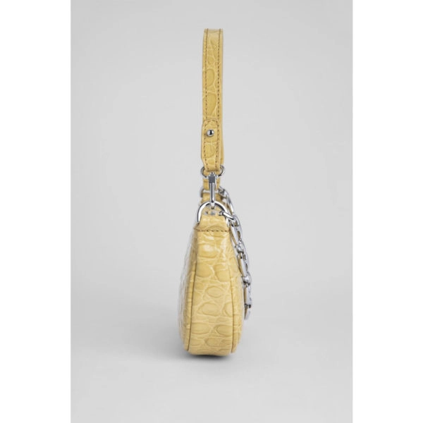 By Far Mini rachel flax circular croco embossed leather bag, view 6